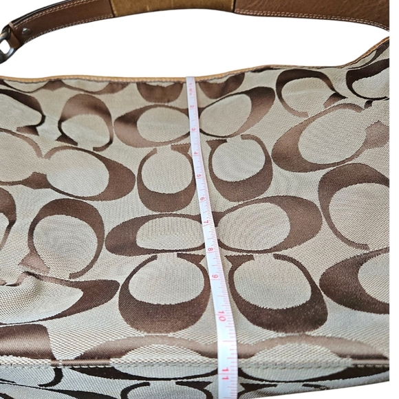 COACH SIGNATURE JACQUARD HOBO SHOULDER CANVAS BAG TAN BROWN F13082 y2k Preppy - Picture 14 of 16